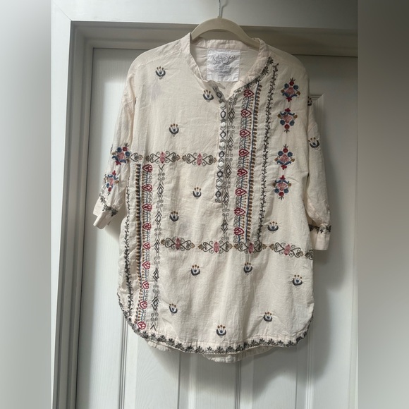 Elegant Embroidered Button Down Shirt - Cream - Picture 1 of 13
